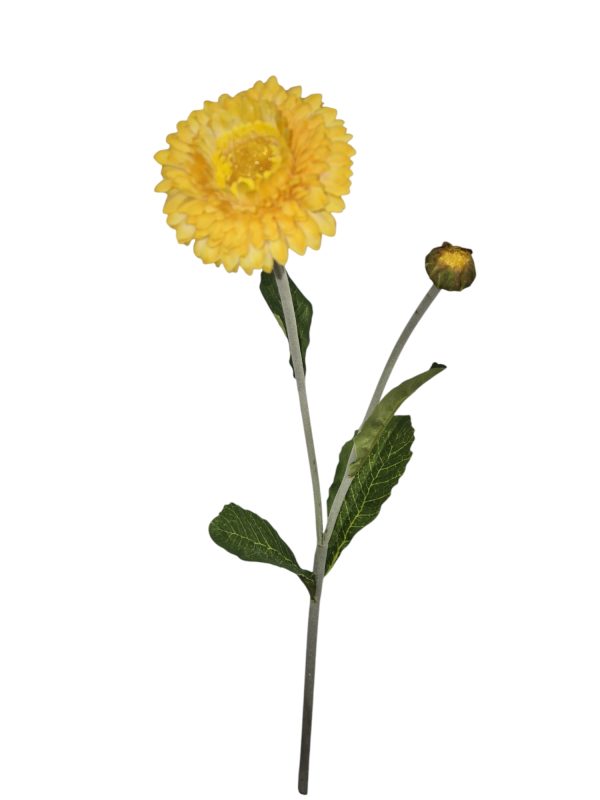 Zinnia, Yello, 1 Head, 1 bud, flocked stem, 48cm.