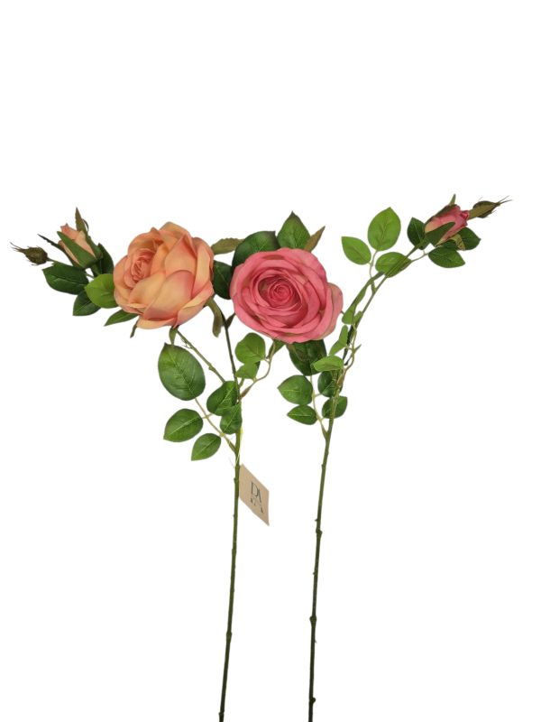 Rose met knop, Fushia + Koraal mix, 78cm (Leverbaar eind oktober)