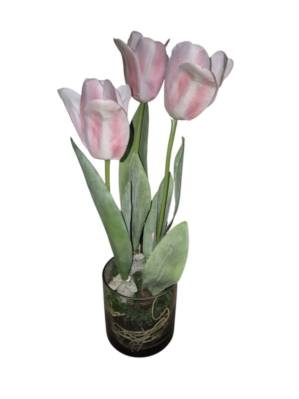 Tulip in glass, Real touche, Pink, 45cm